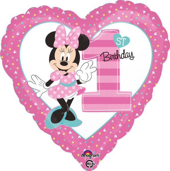 Balon w kształcie serca Myszka Minnie na 1 urodziny