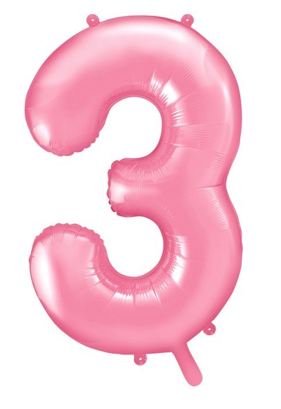 Nummer 3 folieballong rosa 86cm
