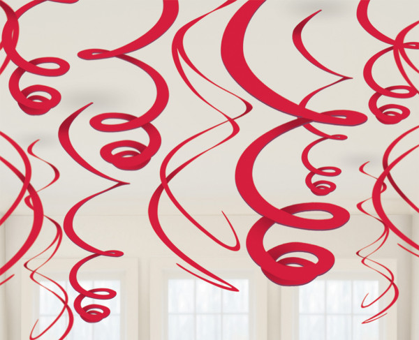 12 espirales decorativas rojas Fiesta 55cm