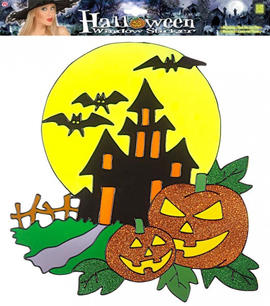 Sticker vitre scintillant Halloween paysage 36cm