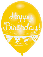 Happy Birthday ballon met slinger 27,5 cm set van 6