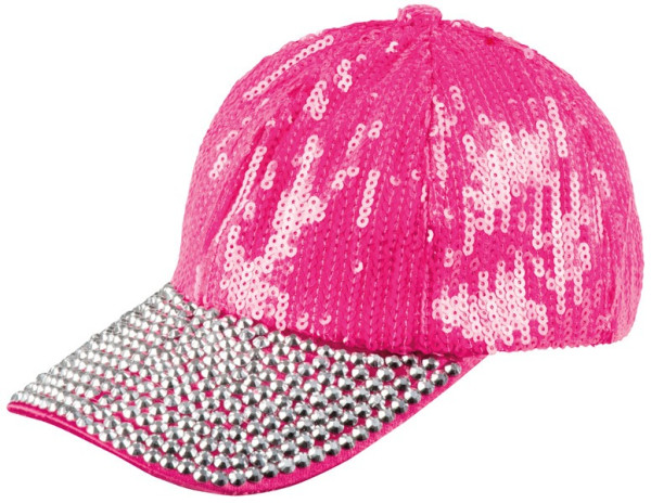 Różowa czapka z cekinami z kryształkami