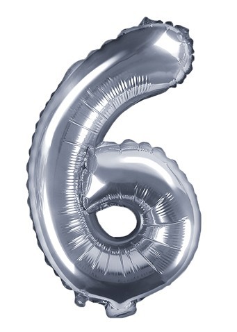 Nummer 6 folieballon zilver 35cm