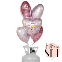 Vorschau: Hurra ein Mädchen Ballonbouquet-Set mit Heliumbehälter
