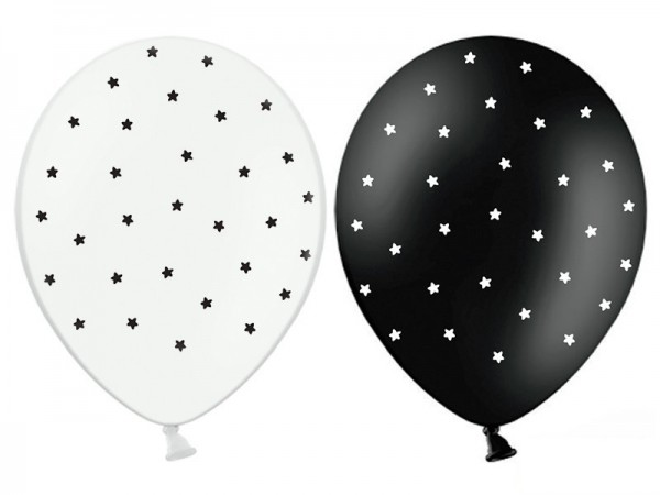 50 Black &amp; White Sternchen Ballons 30cm