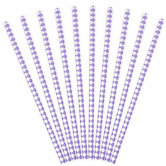 10 pailles en papier motif diamant violet 19,5 cm