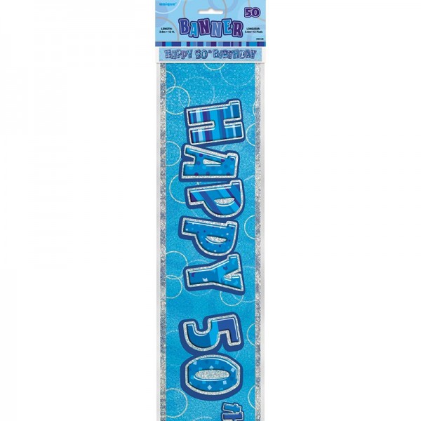 50 ° compleanno Blue Glitter Dream Party Banner