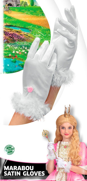 Gloves with feathers for girls white