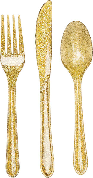 Premium glitter cutlery set gold 24 pieces