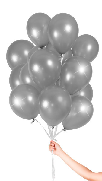 30 srebrnych balonów z tasiemką 23 cm