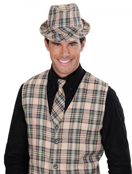 Party tie in beige and green plaid 4