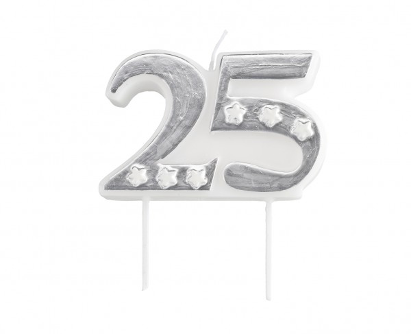 Felicitaciones por la vela plateada del pastel del 25 aniversario