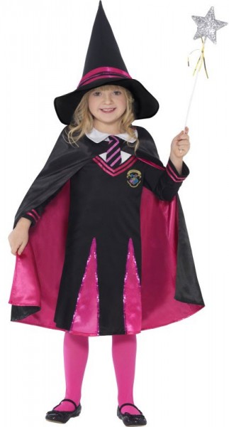 Kleine Hexe Zauberlehrling Kostüm Mädchen Pink Schwarz
