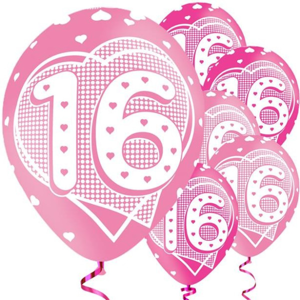 6 preciosos globos de cumpleaños número 16 de 28cm.
