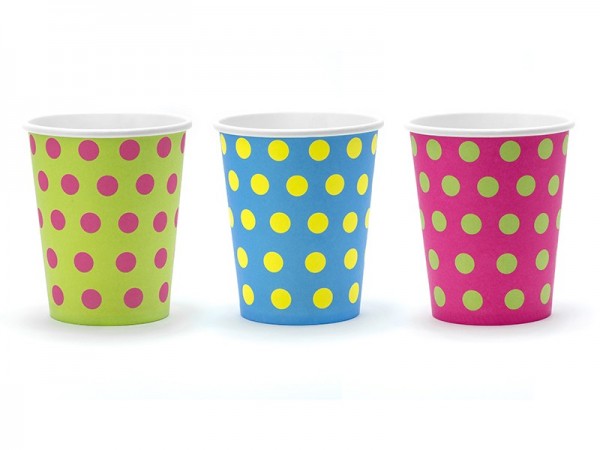 6 different colored polka dots paper cups 200ml