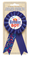 Birthday boy pin royal blue with party decoration motif