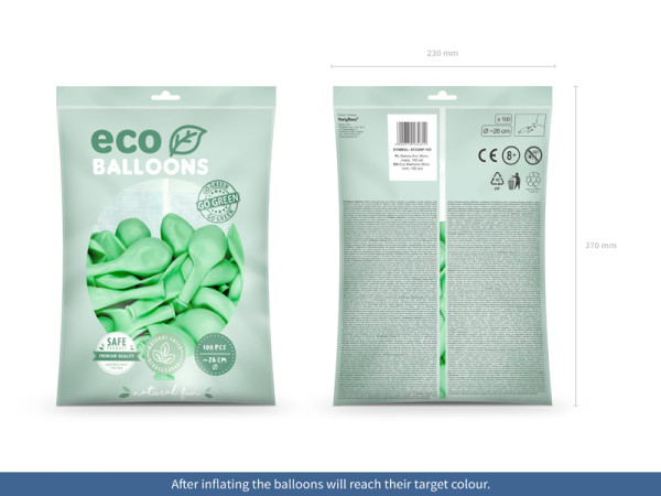 100 balonów eco pastelowych miętowo-zielone 26cm