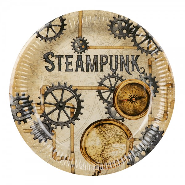 6 Steampunk papieren borden Deluxe 23cm