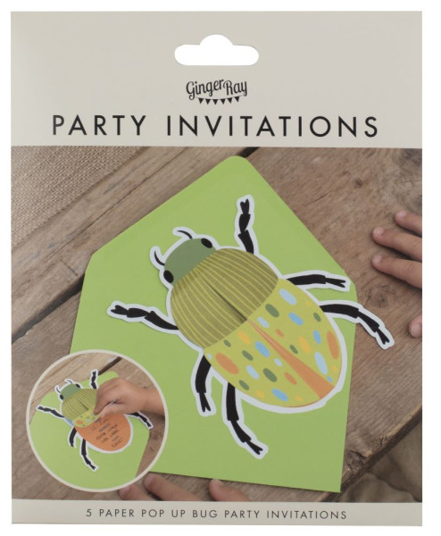 5 Einladungskarten Bunte Käferparade 3