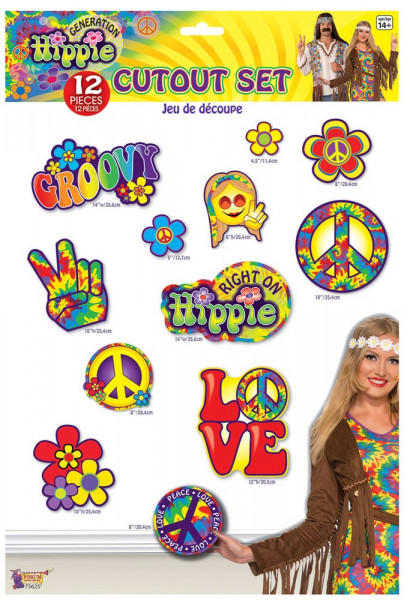 12 kleurrijke Hippie Party Walls-pictogrammen