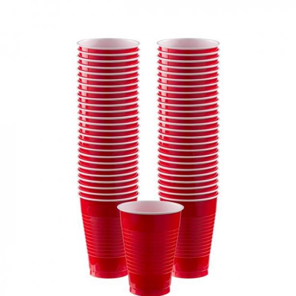 50 Red Cups Kunststoff Becher 355ml