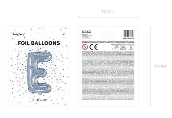 Holografische E folieballon 35cm