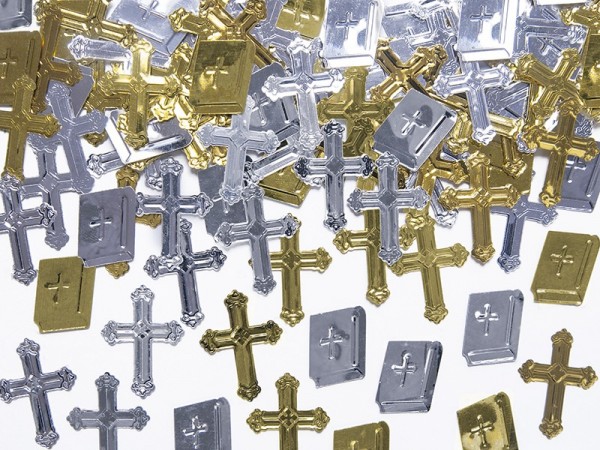 Scattered decoration Bible and cross silver gold 15g