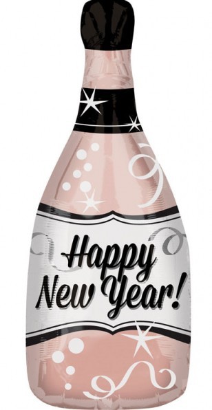 Pink New Year champagne bottles foil balloon 66cm
