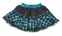 Checkered sequin show skirt black-turquoise
