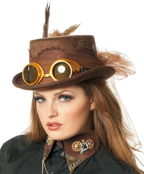 Chapeau haut de forme marron Konstantina steampunk