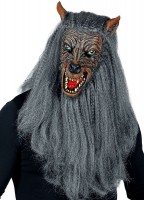 Vista previa: Mascarilla completa de hombre lobo malicioso con pelo