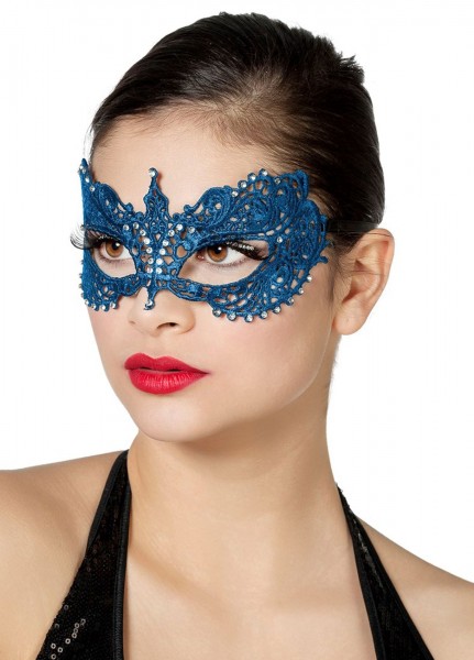 Blue eye mask with lace & rhinestones