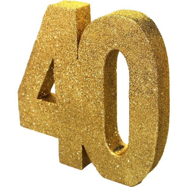 Number 40 Table Decoration Glitter Gold 20cm