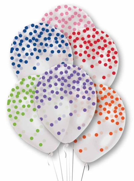 6 regnbuefarvede konfetti balloner 27,5 cm