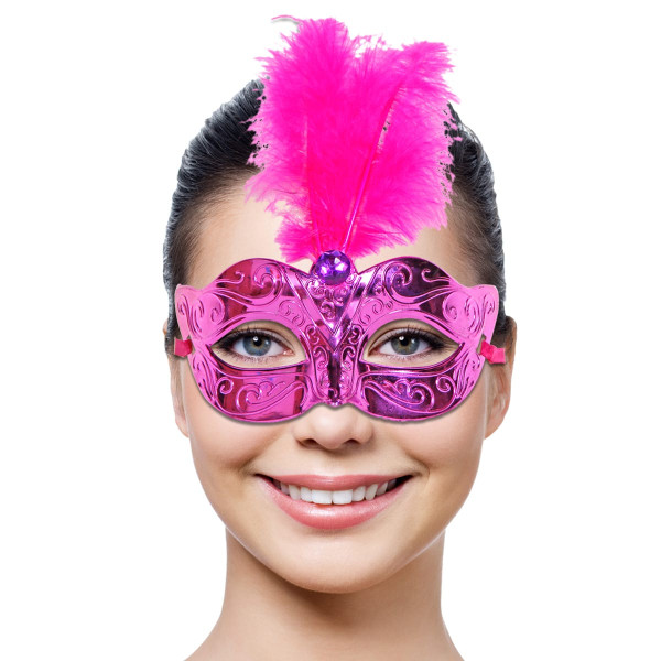 Venezia eye mask with pink feather