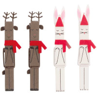 Preview: Wooden clip set reindeer and rabbit 4 pieces