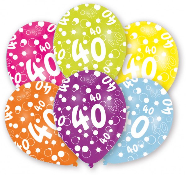 6 ballonger Bubbles 40-årsdag färgglada 27,5cm