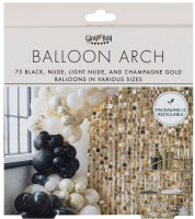 Oversigt: Sort og guld glamour ballon guirlande, 75 stk