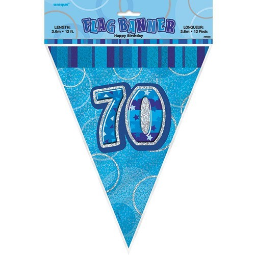 Happy Blue Sparkling 70e verjaardag wimpel ketting 365 cm