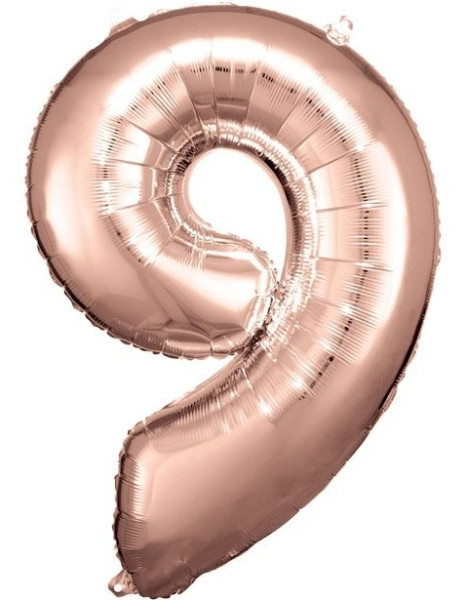 Ballon chiffre 9 aluminium or rose 86cm