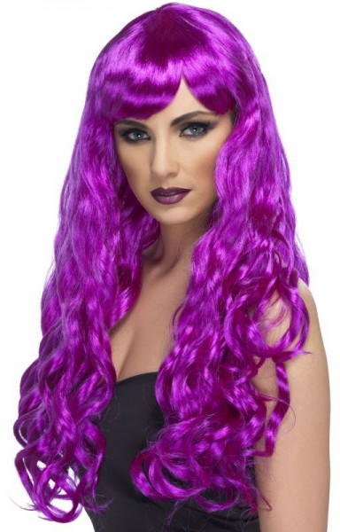 Bang perruque bouclée violette avec une frange