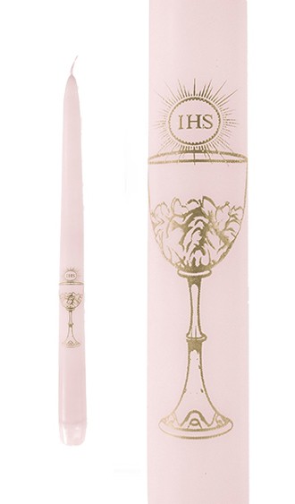 4 Kerzen Kommunion IHS pink 29cm