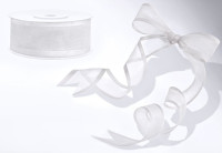 25m chiffon ribbon with satin corners white 25mm wide