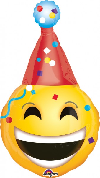 Folienballon Lachender Smiley mit Partyhut XL