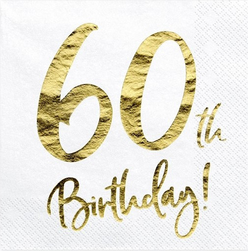 20 Glossy 60th Birthday napkins 33cm
