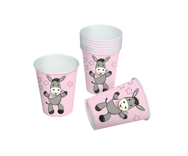 8 pink donkey paper cups