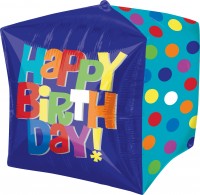Vorschau: Bunter Happy Birthday Cubez Ballon 38cm