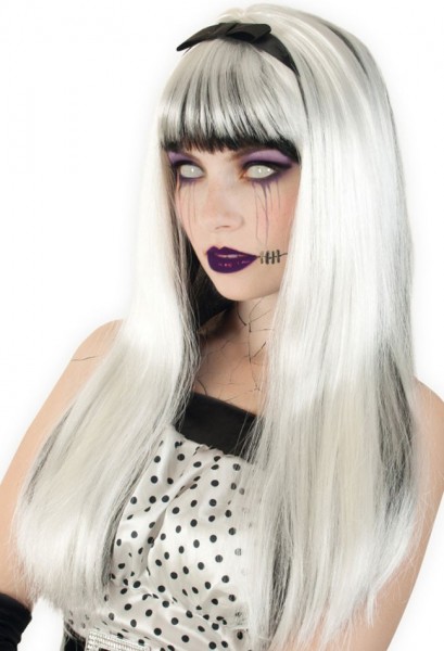 Puppet Wig with Bow White-Black