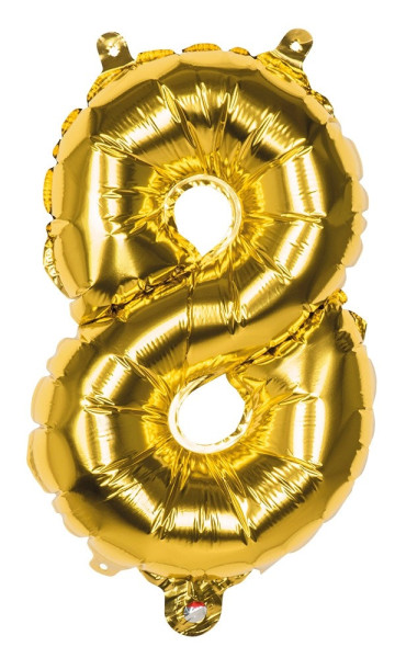 Folieballon nummer 8 goud metallic 36cm