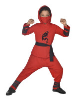 Rødt ninja børnekostume med drage